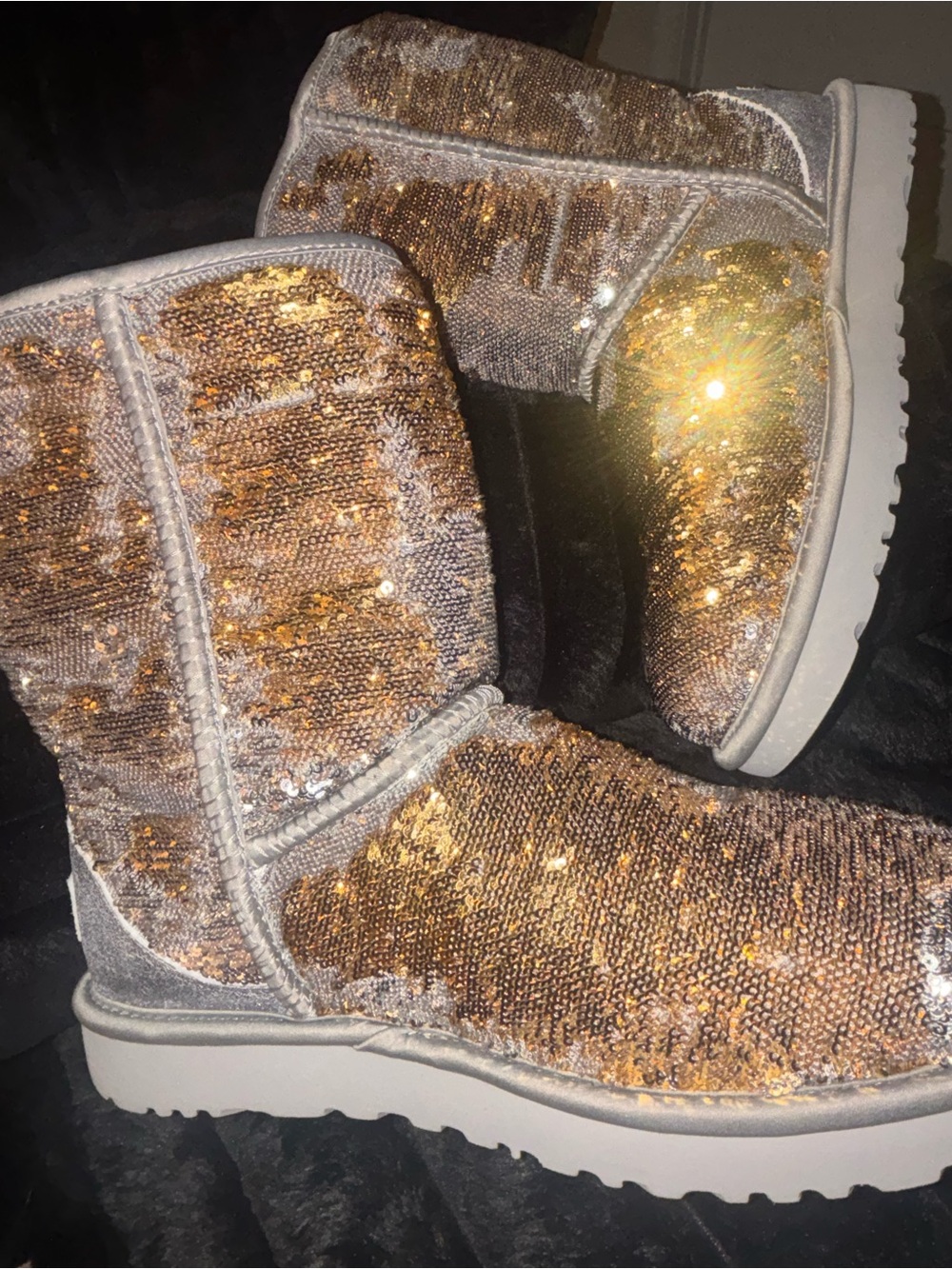 UPDATED PHOTOS! UGG Silver Sequin Cozy Boots - Picture 4 of 12